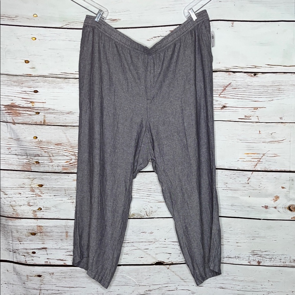 Old Navy NWT Size 4X Blue Chambray High Rise Linen Blend Pull On Wide Leg Pants